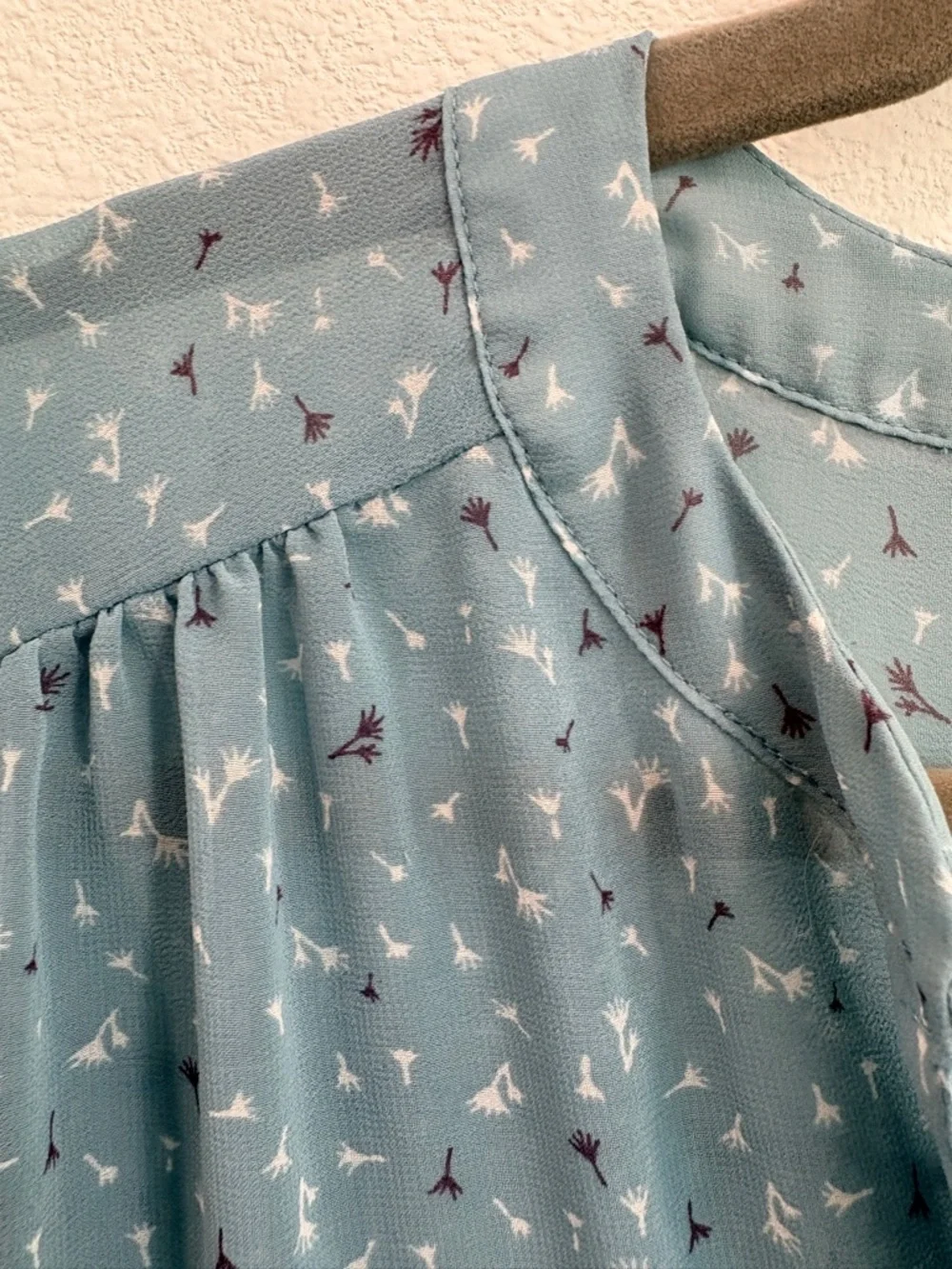 LOFT Dusty Blue Printed V-Neck Button-Front Blouse - Picture 3 of 7